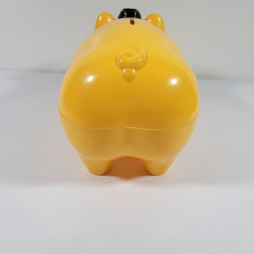 Vintage Yellow Hard Plastic Hat Tipping Piggy Bank No Bottom Stopper - Picture 4 of 9